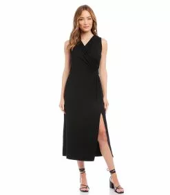 Karen Kane Faux Wrap Midi Dress -karen kane Sales Shop karenkane 2023 spring 1L14342 BLK 002