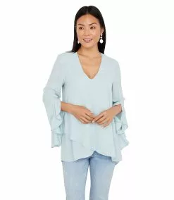 Karen Kane Ruffle Sleeve Crossover Top