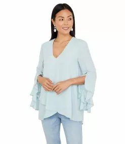 Karen Kane Ruffle Sleeve Crossover Top -karen kane Sales Shop karenkane 2023 spring 1L25412 FIJ 004