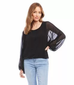 Karen Kane Petite Size Lantern Sleeve Top -karen kane Sales Shop karenkane 2023 spring 1L34007P BLK 005 1