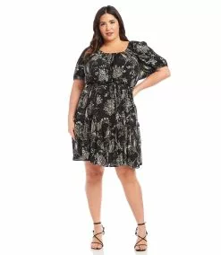 Karen Kane Plus Size Tiered Short Dress -karen kane Sales Shop karenkane 2023 spring 1L39042W BLK 0675