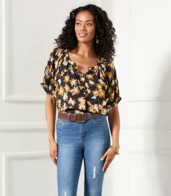 Karen Kane Short Sleeve Peasant Top -karen kane Sales Shop karenkane 2023 spring 1L40565 PRT 008