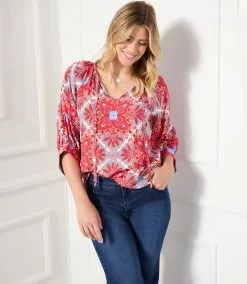 Karen Kane Plus Size Blouson Sleeve Top -karen kane Sales Shop karenkane 2023 spring 1L45241W PRT 006 1