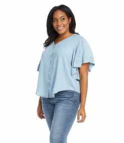 Karen Kane Plus Size Flutter Sleeve Top -karen kane Sales Shop karenkane 2023 spring 1L46529W CHA 003
