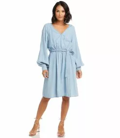 Karen Kane Long Sleeve Chambray Dress -karen kane Sales Shop karenkane 2023 spring 1L47206 CHA 003