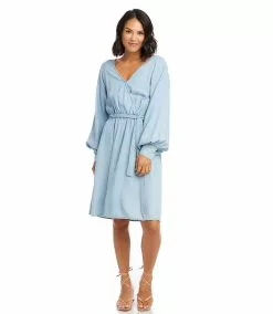 Karen Kane Long Sleeve Chambray Dress -karen kane Sales Shop karenkane 2023 spring 1L47206 CHA 006