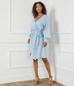 Karen Kane Long Sleeve Chambray Dress -karen kane Sales Shop karenkane 2023 spring 1L47206 CHA 010