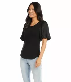 Karen Kane Contrast Satin Sleeve Top -karen kane Sales Shop karenkane 2023 spring 1L47207 BLK 003
