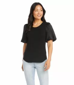 Karen Kane Contrast Satin Sleeve Top -karen kane Sales Shop karenkane 2023 spring 1L47207 BLK 004