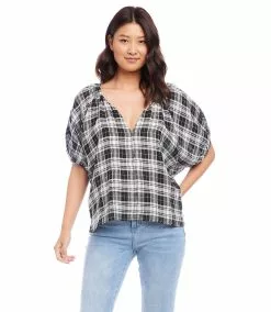 Karen Kane Split Neck Top -karen kane Sales Shop karenkane 2023 spring 1L50121 PLA 004