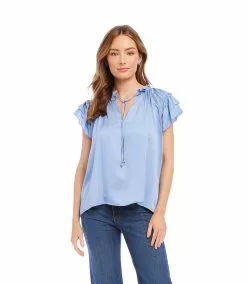 Karen Kane Petite Size Flutter Sleeve Ruffle Top