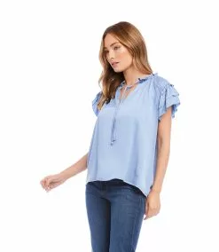 Karen Kane Flutter Sleeve Ruffle Top -karen kane Sales Shop karenkane 2023 spring 1L54192P BLU 003