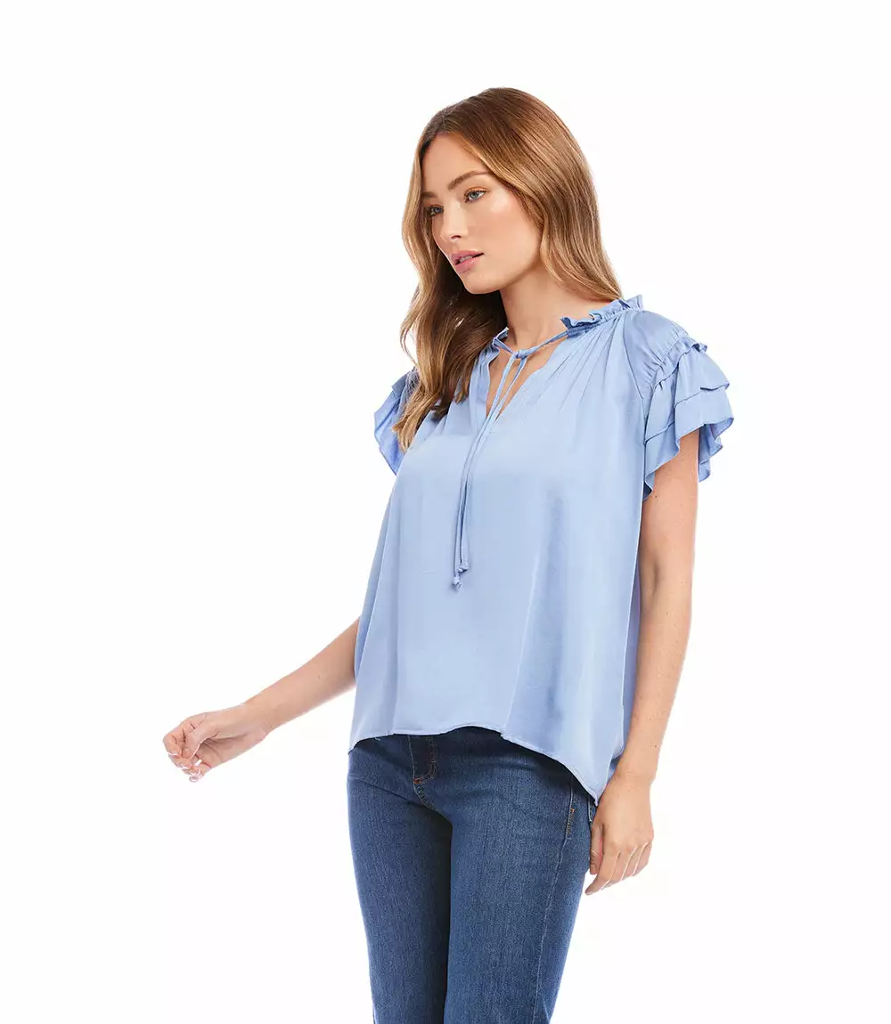 Karen Kane Petite Size Flutter Sleeve Ruffle Top 4 Karen Kane Petite Size Flutter Sleeve Ruffle Top - Image 2