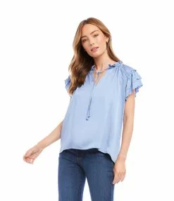 Karen Kane Petite Size Flutter Sleeve Ruffle Top -karen kane Sales Shop karenkane 2023 spring 1L54192P BLU 004 63f284b0 8a99 4486 9d91 10196d8e447b 1
