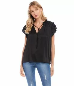Karen Kane Flutter Sleeve Ruffle Top