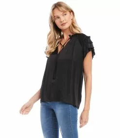 Karen Kane Flutter Sleeve Ruffle Top -karen kane Sales Shop karenkane 2023 spring 1L54192 BLK 003