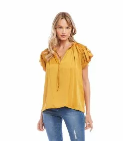 Karen Kane Flutter Sleeve Ruffle Top