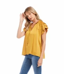 Karen Kane Flutter Sleeve Ruffle Top -karen kane Sales Shop karenkane 2023 spring 1L54192 GOL 003