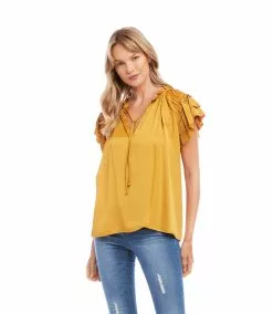 Karen Kane Flutter Sleeve Ruffle Top -karen kane Sales Shop karenkane 2023 spring 1L54192 GOL 004