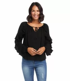 Karen Kane Ruffle Sleeve Top -karen kane Sales Shop karenkane 2023 spring 1L55205 BLK 004