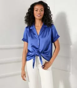 Karen Kane Roll Sleeve Tie Front Top