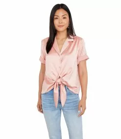 Karen Kane Roll Sleeve Tie-Front Top