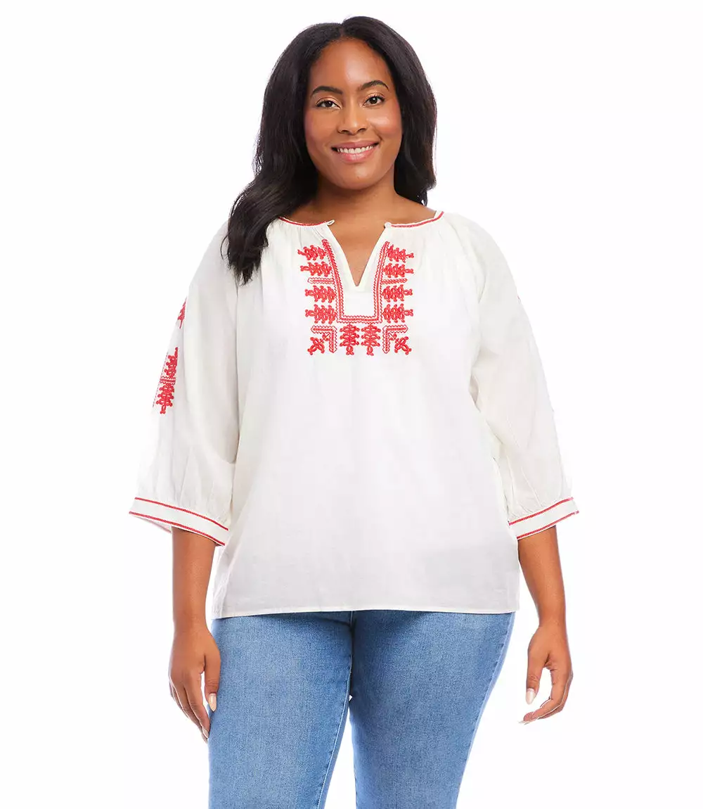 Karen Kane Plus Size 3/4 Sleeve Embroidered Top 4 Karen Kane Plus Size 3/4 Sleeve Embroidered Top - Image 2