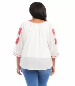 Karen Kane Plus Size 3/4 Sleeve Embroidered Top -karen kane Sales Shop karenkane 2023 spring 1L70170W CRE 003 1