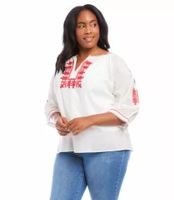 Karen Kane Plus Size 3/4 Sleeve Embroidered Top 14 Karen Kane Plus Size 3/4 Sleeve Embroidered Top -karen kane Sales Shop karenkane 2023 spring 1L70170W CRE 004
