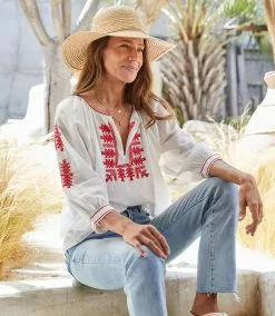 Karen Kane 3/4 Sleeve Embroidered Top