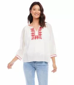 Karen Kane 3/4 Sleeve Embroidered Top -karen kane Sales Shop karenkane 2023 spring 1L70170 CRE 003