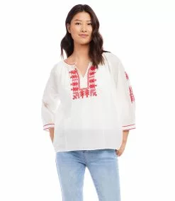 Karen Kane 3/4 Sleeve Embroidered Top -karen kane Sales Shop karenkane 2023 spring 1L70170 CRE 006