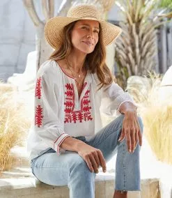 Karen Kane 3/4 Sleeve Embroidered Top -karen kane Sales Shop karenkane 2023 spring 1L70170 CRE 007