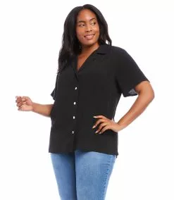 Karen Kane Plus Size Camp Shirt -karen kane Sales Shop karenkane 2023 spring 1L87568W BLK 003 1
