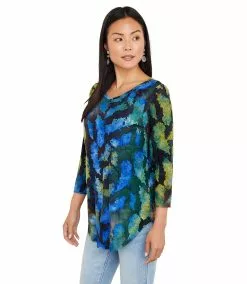 Karen Kane Petite Size Tie-Dye Burnout Shirttail Top -karen kane Sales Shop karenkane 2023 spring 1N94253P BGR 003