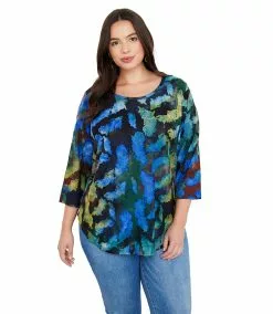 Karen Kane Plus Size Tie Dye Burnout Shirttail Top