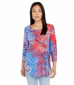Karen Kane Petite Size Tie-Dye Burnout Shirttail Top