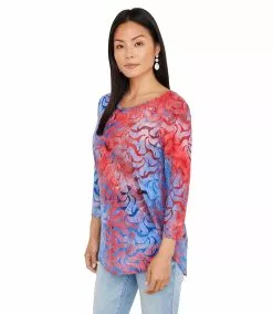 Karen Kane Petite Size Tie-Dye Burnout Shirttail Top -karen kane Sales Shop karenkane 2023 spring 1N94254P RED 003 1