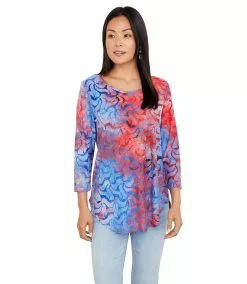 Karen Kane Petite Size Tie-Dye Burnout Shirttail Top -karen kane Sales Shop karenkane 2023 spring 1N94254P RED 004