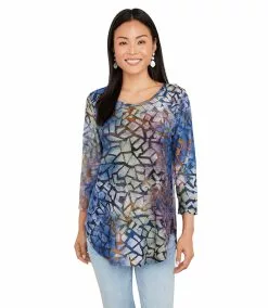 Karen Kane Petite Size Tie-Dye Burnout Shirttail Top