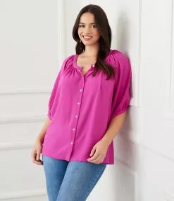 Karen Kane Plus Size Short Sleeve Peasant Top
