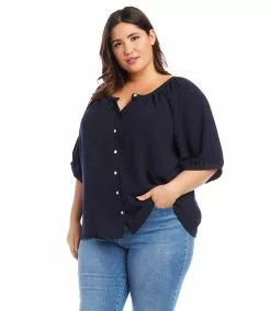 Karen Kane Plus Size Short Sleeve Peasant Top -karen kane Sales Shop karenkane 2023 summer 2L09606W NAV 003 1