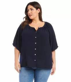 Karen Kane Plus Size Short Sleeve Peasant Top -karen kane Sales Shop karenkane 2023 summer 2L09606W NAV 004