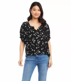 Karen Kane Petite Size Short Sleeve Peasant Top