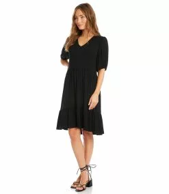 Karen Kane Puff Sleeve Tiered Dress -karen kane Sales Shop karenkane 2023 summer 2L13018 BLK 004