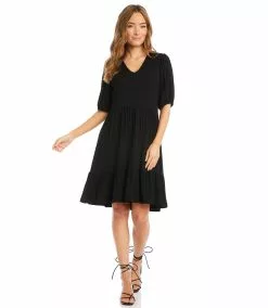 Karen Kane Puff Sleeve Tiered Dress -karen kane Sales Shop karenkane 2023 summer 2L13018 BLK 006