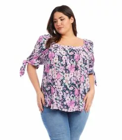 Karen Kane Plus Size Square Neck Top -karen kane Sales Shop karenkane 2023 summer 2L18623W FLO 005 1