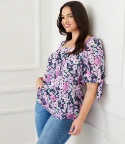 Karen Kane Plus Size Square Neck Top -karen kane Sales Shop karenkane 2023 summer 2L18623W FLO 006