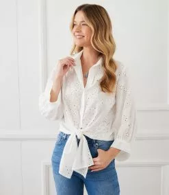 Karen Kane Eyelet Tie-Front Top