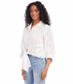 Karen Kane Eyelet Tie-Front Top -karen kane Sales Shop karenkane 2023 summer 2L31051 OWH 004